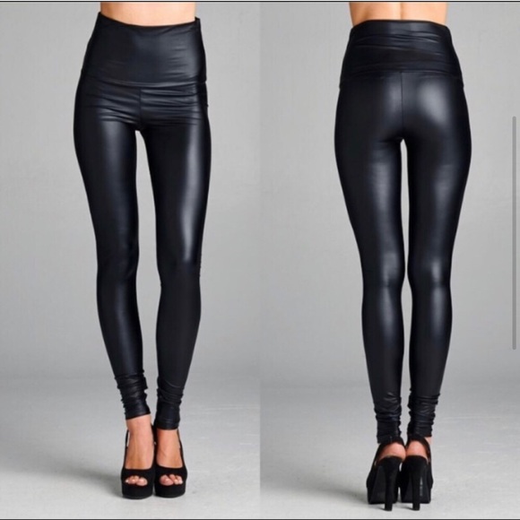 #60 High Waisted Faux Leather Leggings - Picture 2 of 3